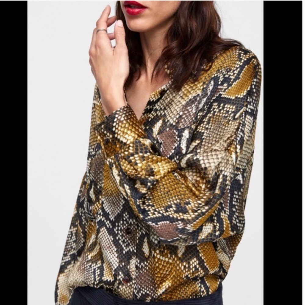 Zara Oversized Python Snake Animal Print Blouse S… - image 1